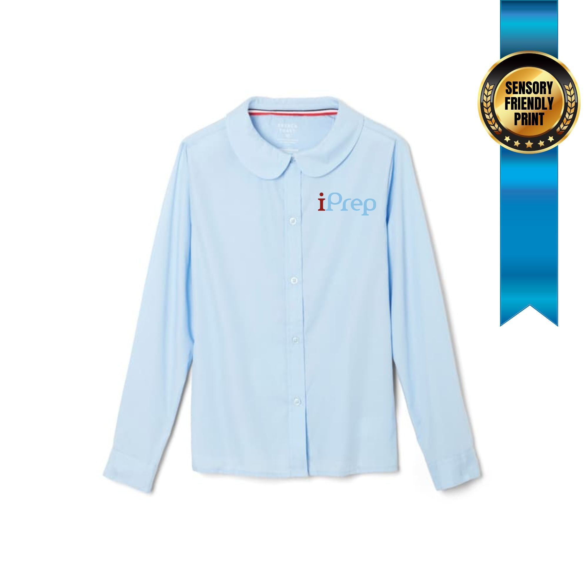 iprep pre k 4th girls polo long sleeve light blue printed