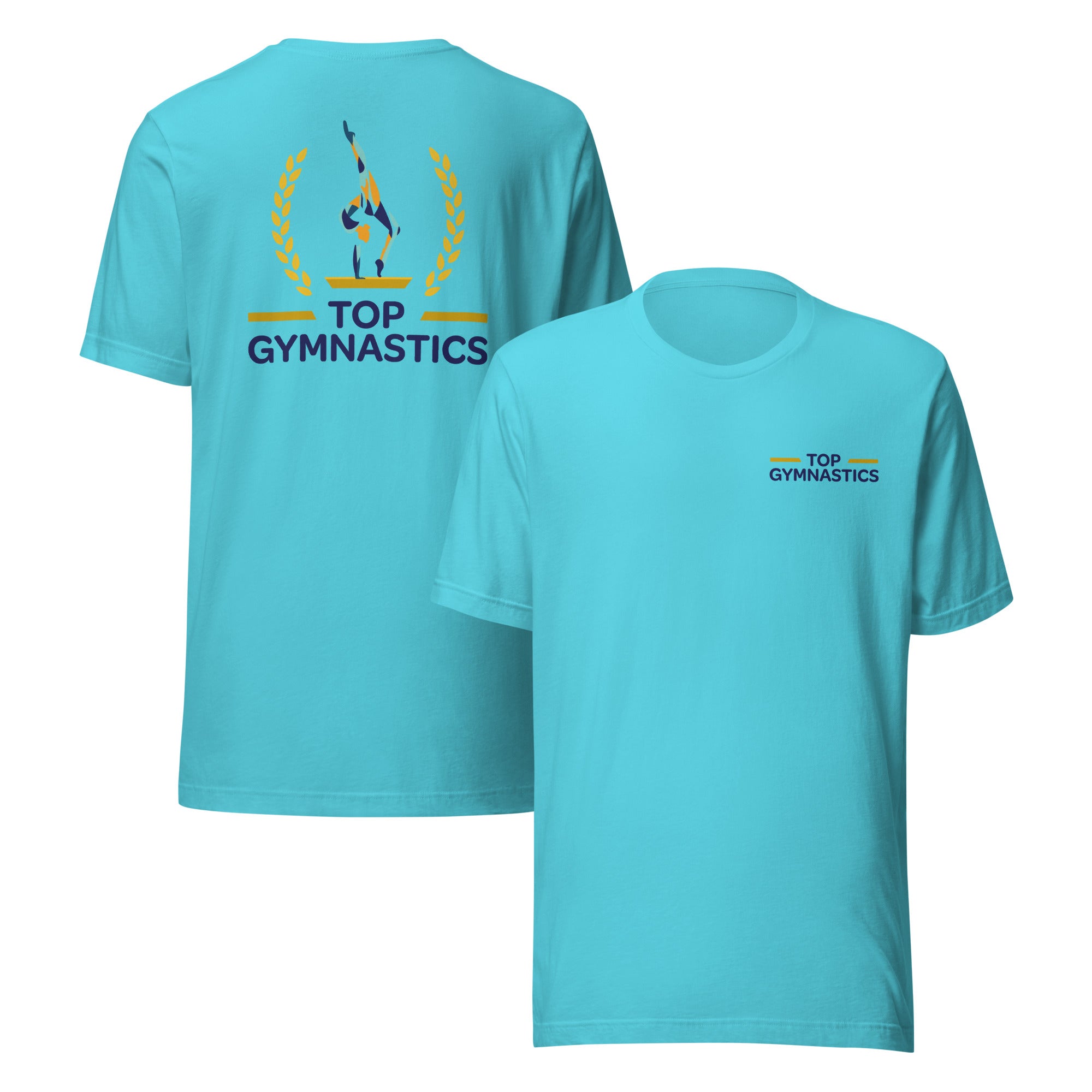 unisex staple t shirt turquoise front and back 
